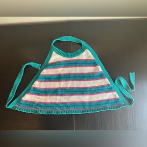 ZARA Knit Halter Crop Top Teal/Pink/White Stripes